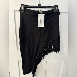 NanaMacs Black Asymmetrical Fringe Skirt